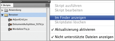 Skripte-Bedienfeld in InDesign