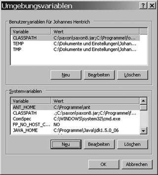 Die Umgebungsvariablen für Windows