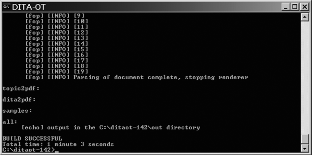 Erfolgreiche Installation des DITA Open Toolkits