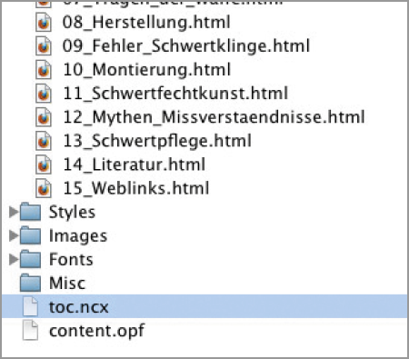 toc.ncx-Datei kann direkt aus Sigil heraus bearbeitet werden