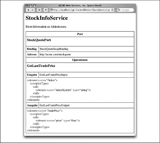 WSDL-Ergebnisbildschirm