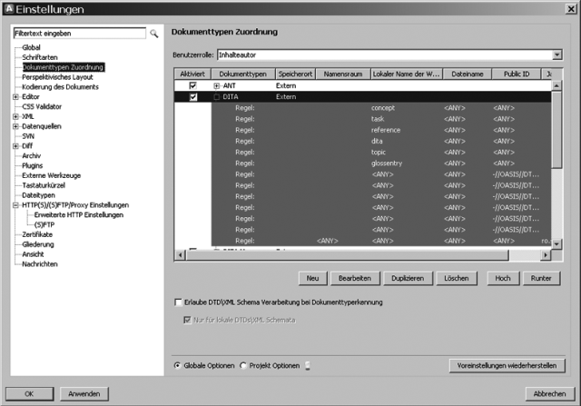 Dokumententypen im oXygen XML Author