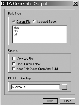 Dialogfenster für das DITA Open Toolkit