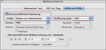 Benutzerdefinierte Rasterung bei den Objektexportoptionen auswählen