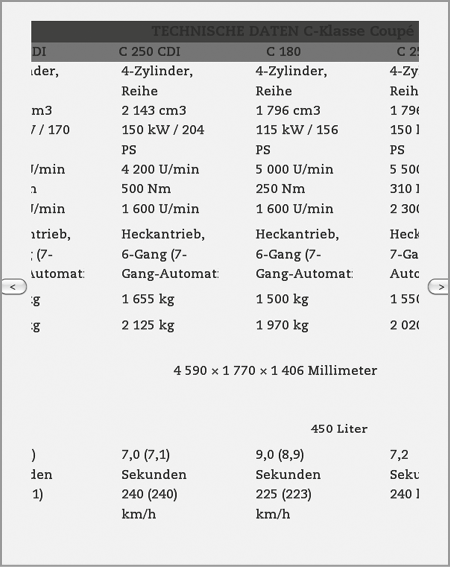 Tabelle in Kindle