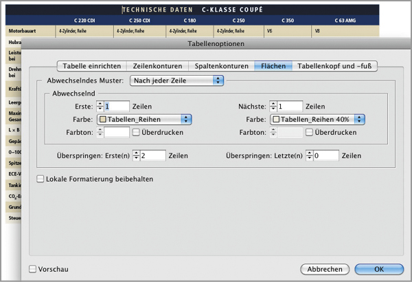 abwechselnde Tabellenflächen in InDesign definieren