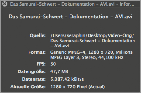 Video in QuickTime X öffnen und CMD + I drücken