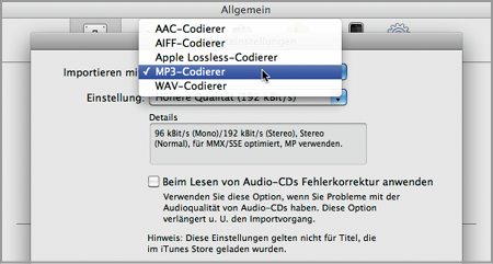 Importieren mit → MP3-Codierer