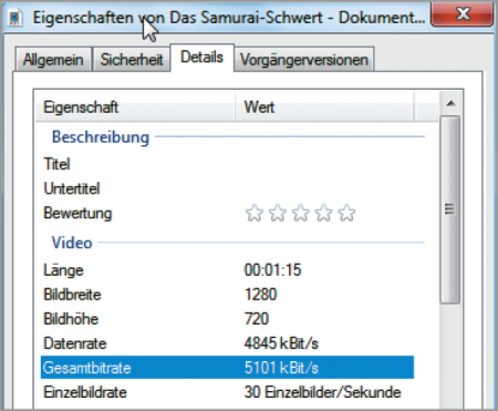 Windows: in Eigenschaften der Datei sind Größe und Auflösung zu finden