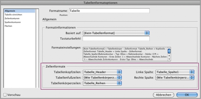 Tabellenformat: Zellenformaten definieren