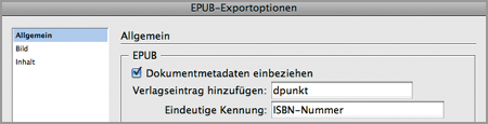 EPUB-Exportoptionen: Dokumentmetadaten einbeziehen
