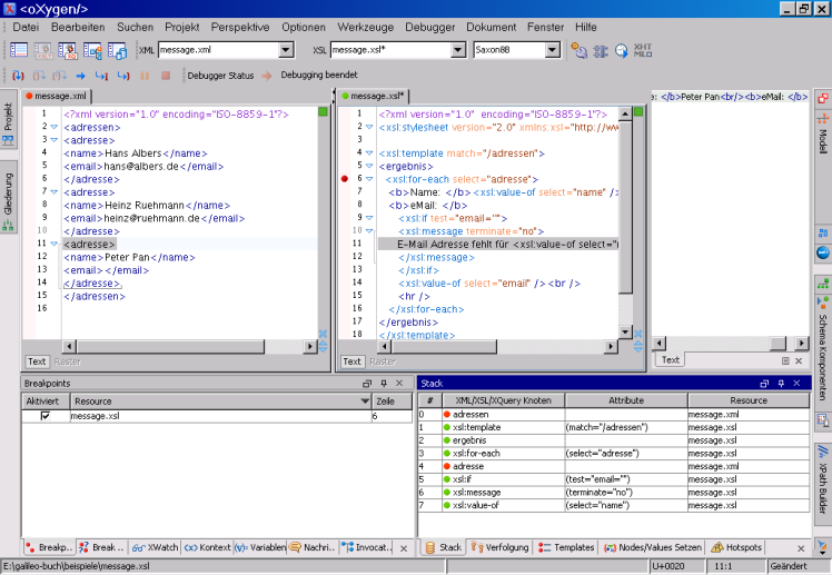 Der XSLT-Debugger von <oXygen/> 9.0