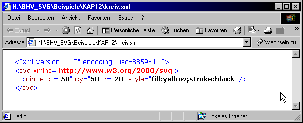 Gleiche XML-Datei im Internet Explorer (ohne DOCTYPE)