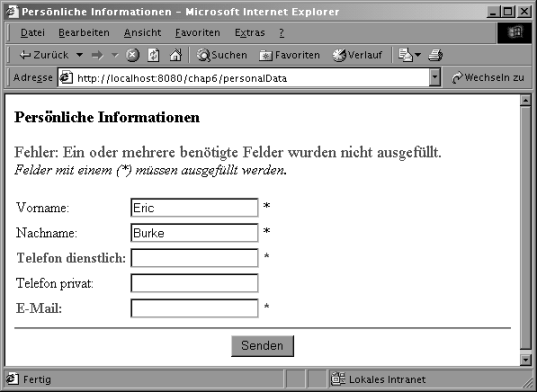 Formular Persönliche Informationen mit Fehlermeldungen