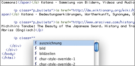 Autovervollständigung in Dreamweaver