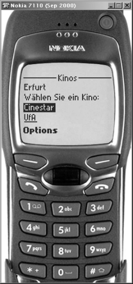 Ausgabe der Kinoliste - Handy-Simulator