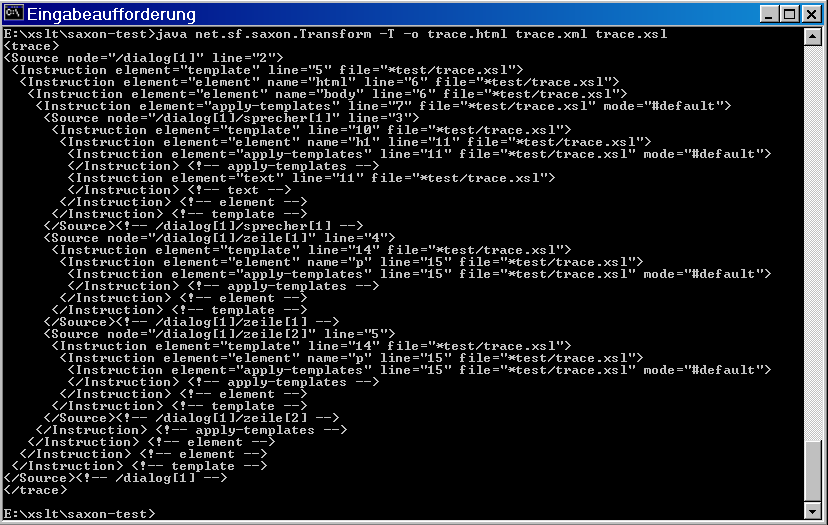 Ein Tracing-Dokument im Standard-Output