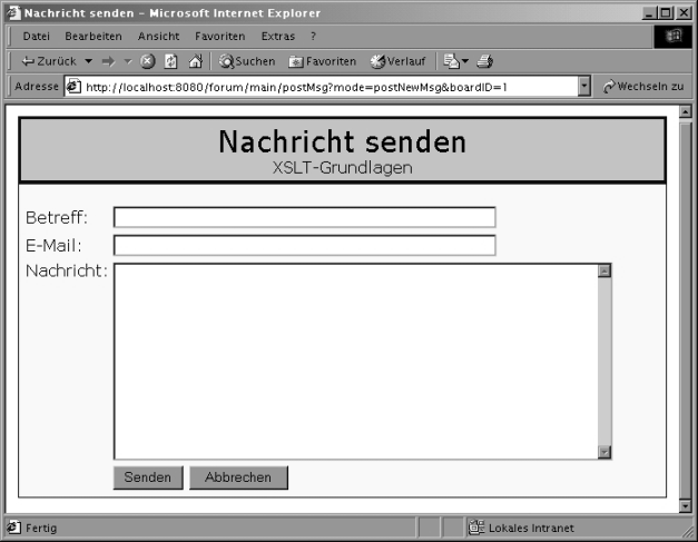 Prototyp der Seite »Nachricht senden«