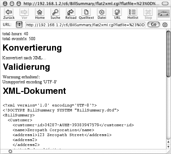 Eine erfolgreiche Ausführung von flat2xml.cgi