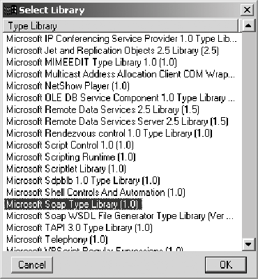 Auswählen der SOAP-Typbibliothek mit makepy.py