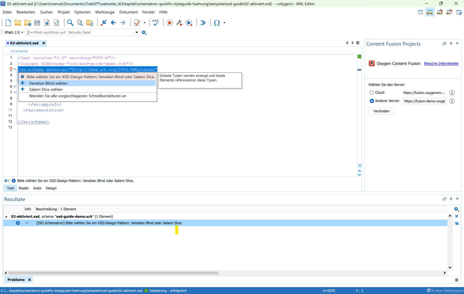 XSD-Design-Pattern-Auswahl im Oxygen XML Editor XSD-Design-Pattern-Auswahl im Oxygen XML Editor