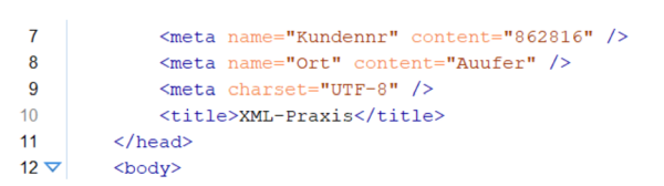 Abb. 40: Ausgabe von individuellen Metadaten (hier: Kundennummer und Ort) in HTML5