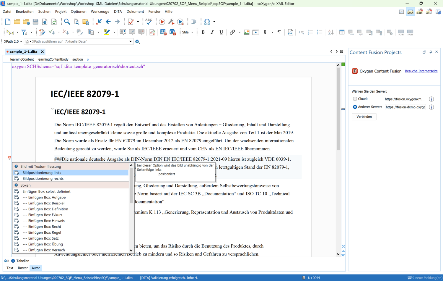 QuickFix-Redaktionsmenü für DITA im Oxygen XML Editor QuickFix-Redaktionsmenü für DITA im Oxygen XML Editor