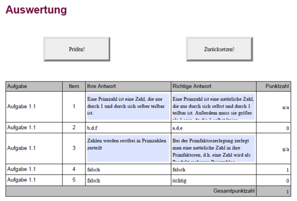 Abb. 17: Auswertungstabelle eines interaktiven PDFs