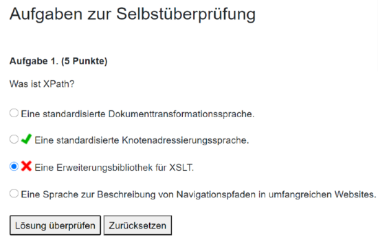 Abb. 53: Beispielaufgabe mit korrekter Lösung im LBook-Format