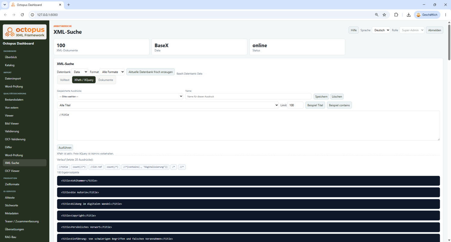 XML-Suche via XML-Datenbank im Octopus Dashboard
