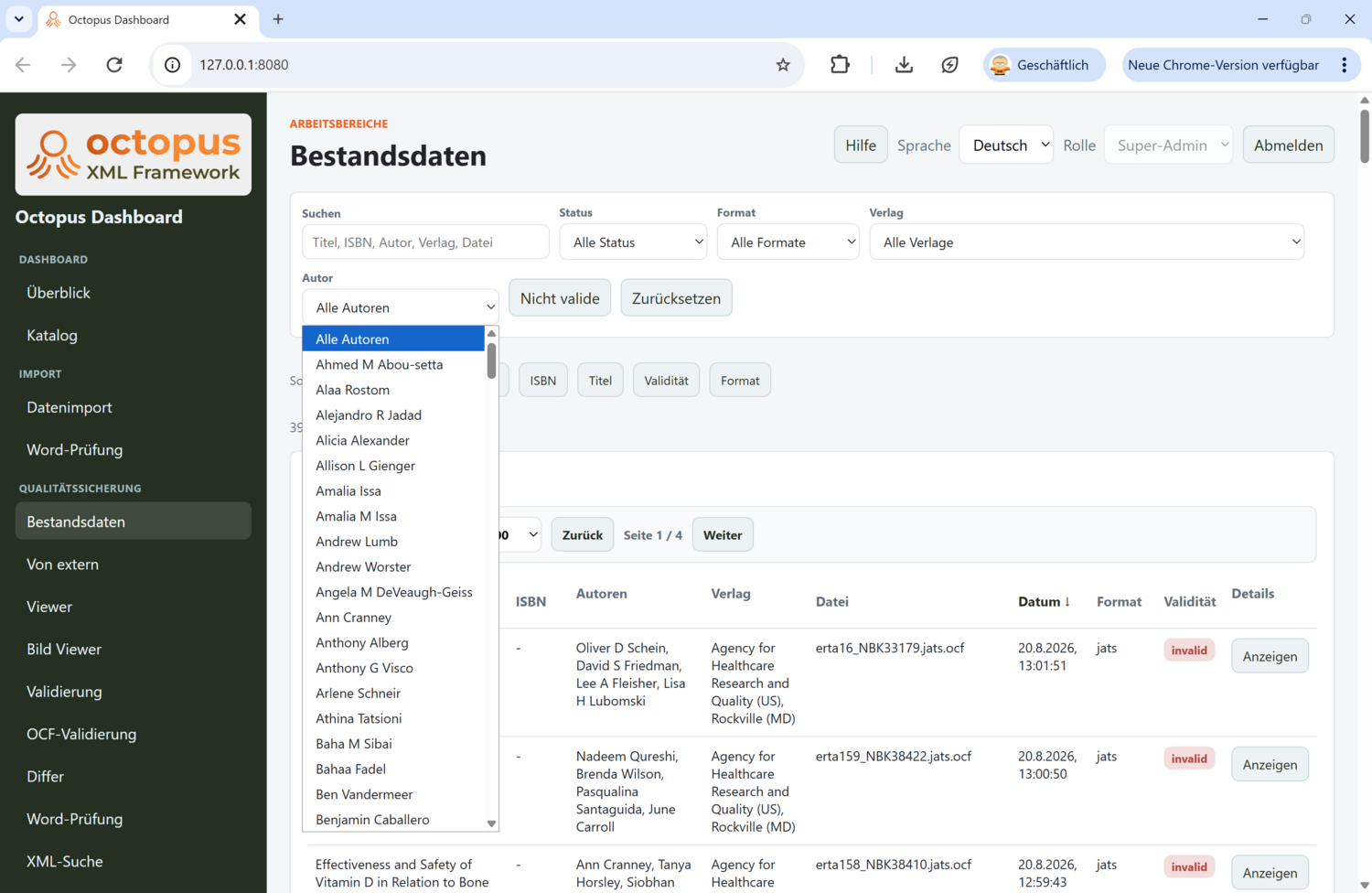 Bestandsdaten-Ansicht im Octopus Dashboard