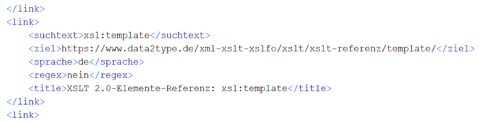 Abb. 36: Beispiel-Code-Auszug mit Suchtext und Linkziel