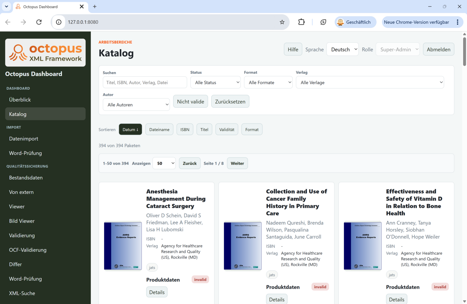 Die Katalog-Ansicht im Octopus Dashboard