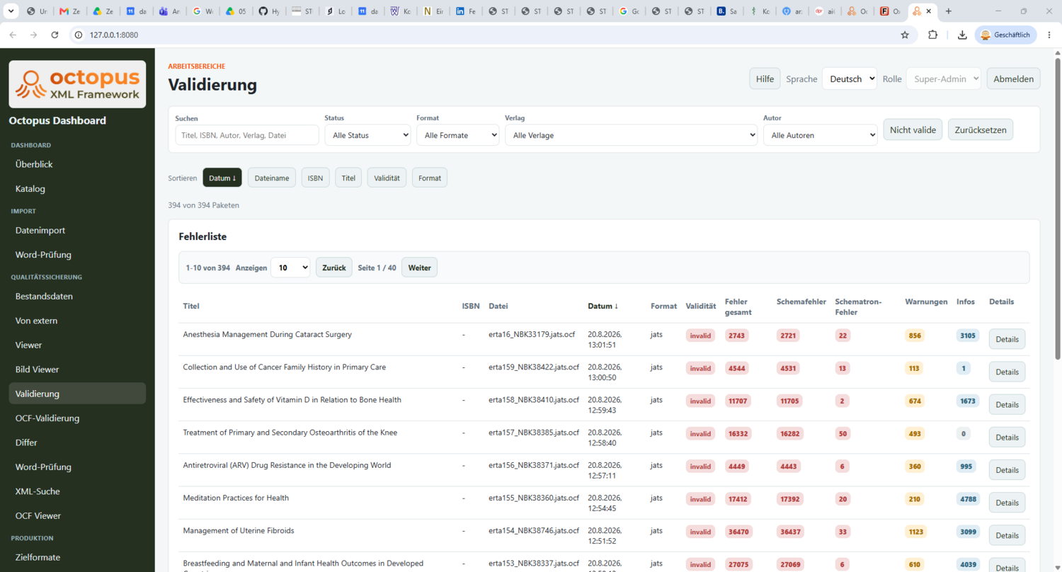 Arbeitsbereich Validierung im Octopus Dashboard