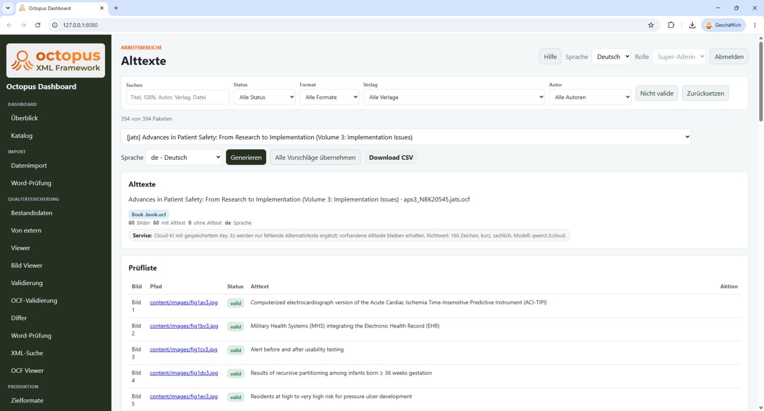 Octopus Dashboard: Ansicht für KI-Alt-Texte Octopus Dashboard: Ansicht für KI-Alt-Texte