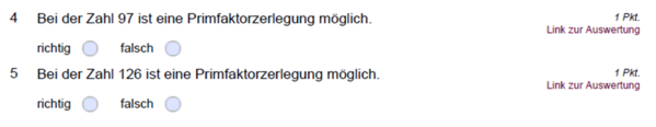 Abb. 16: Interaktives PDF mit Wahr-/Falsch-Aufgabe und Link zur Auswertungstabelle