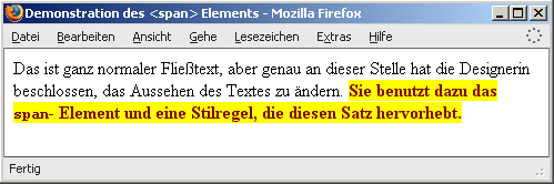 Hervorhebung eines Satzes im Fließtext mit span