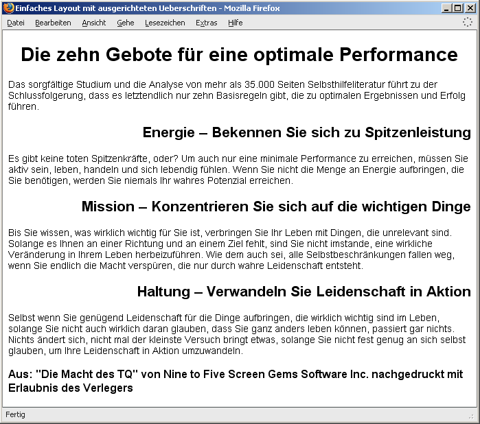 Einfaches Seitenlayout mit ausgerichteten Überschriften