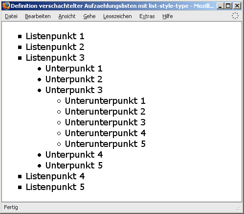 Definition verschachtelter Aufzählungslisten mit list-style-type