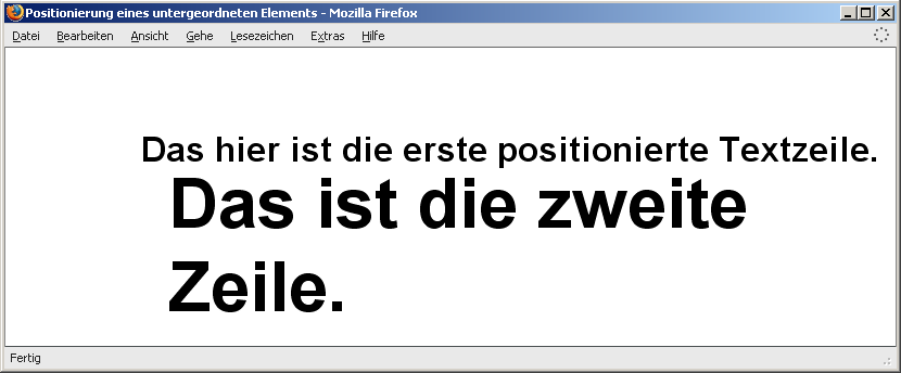 Positionierung eines untergeordneten Elements