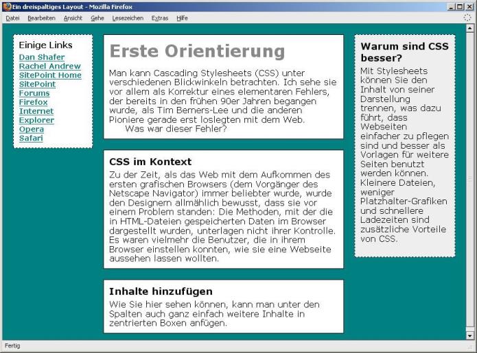 Beispiel-Webseite mit eingebetteten CSS-Stilen