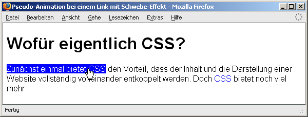 Pseudo-Animation bei einem Link mit Schwebe-Effekt