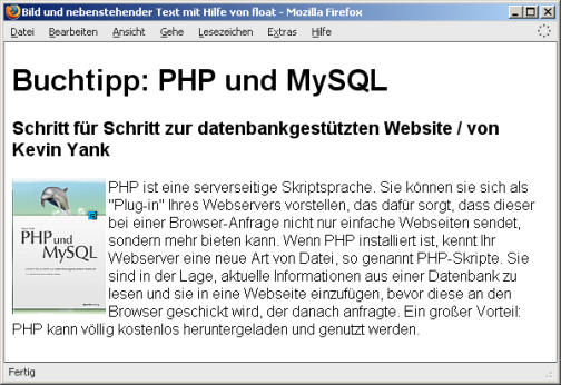 Bild und nebenstehender Text mit Hilfe von float