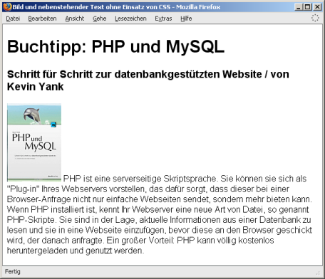 Bild und nebenstehender Text ohne Einsatz von CSS