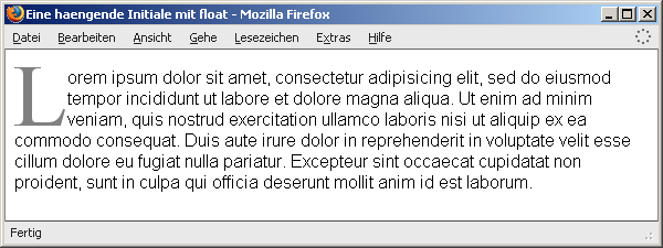 Eine hängende Initiale mit dem Pseudo-Element erzeugt