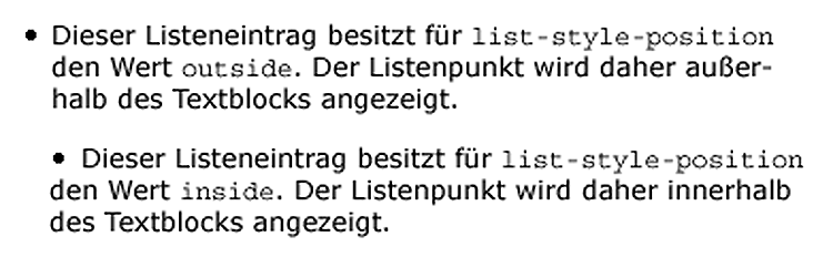 Positionierung des Aufzählungszeichens mit list-style-position