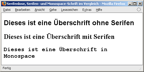 Drei generische Schriften gegenübergestellt