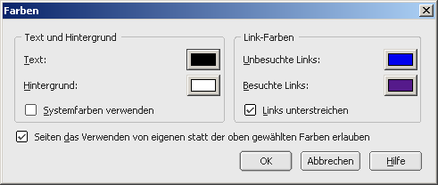 Firefox-Browsermenü zum Ändern der Farbeinstellungen