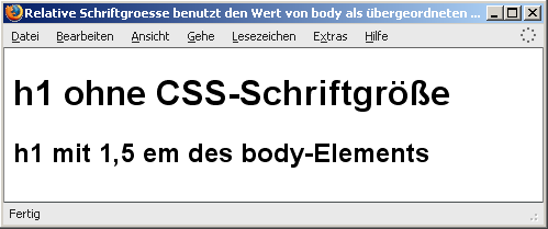 Relative Schriftgröße benutzt den Wert von body als übergeordneten Ausgangswert