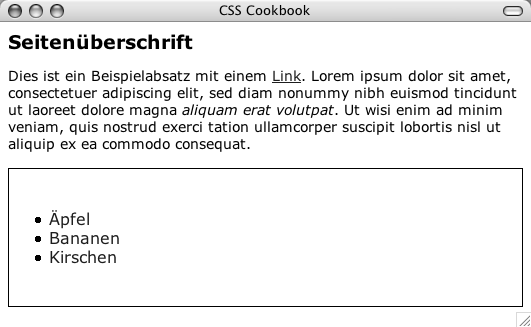 Webseite mit CSS-Stildefinitionen